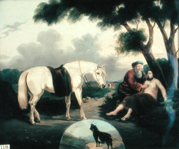 Az irgalmas szamaritánus (olaj, vászon) alkotó: School American