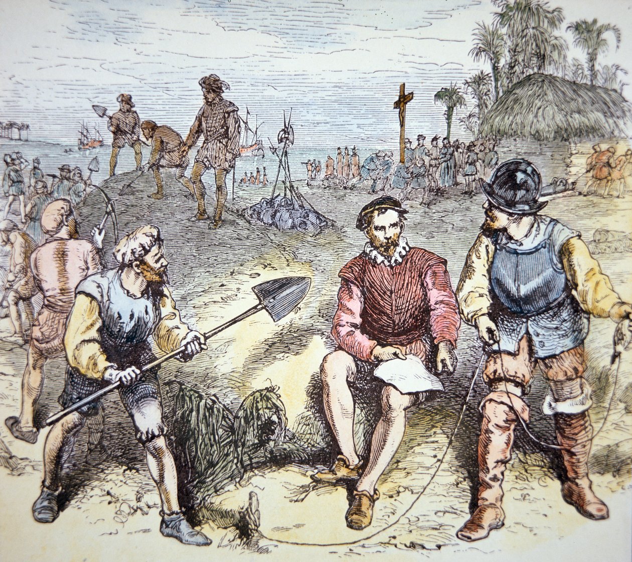 Szent Ágoston megalapítása Floridában a spanyolok által 1565-ben (színes litho) alkotó: School American