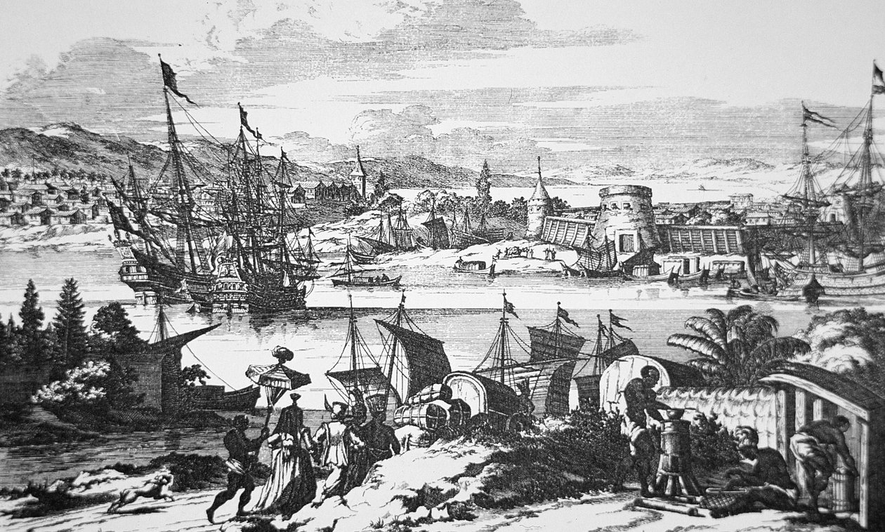 St. Augustine kilátása, Florida a 17. században (litho) alkotó: School American