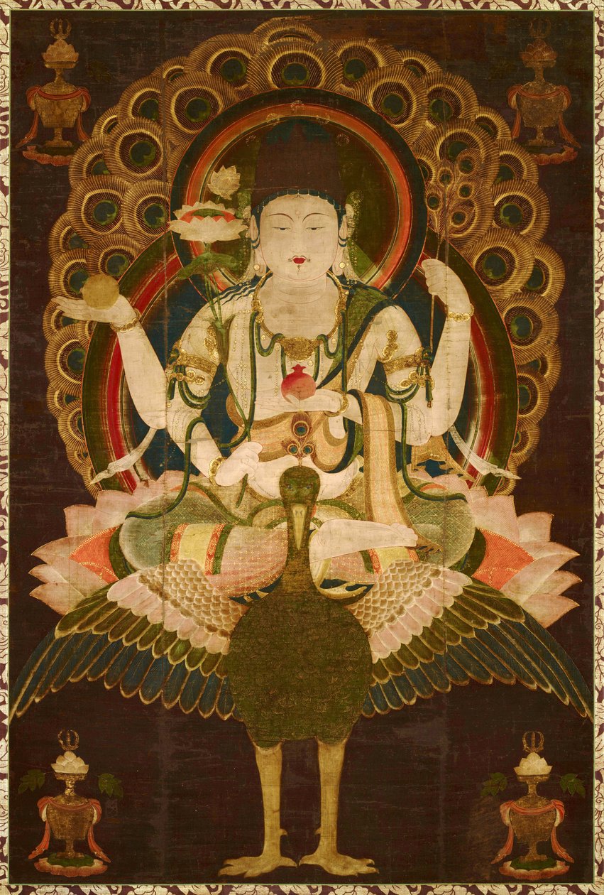 Buddhizmus: ""Mahamayuri"" Tekercs a 12. századból, festmény selyemre - Méret: 147,9x98,9 cm Japán Tokiói Nemzeti Múzeum alkotó: School Asian