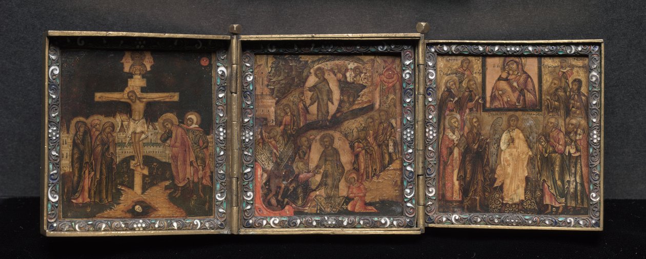 Hordozható triptichon ikon: A feltámadás és az Anasztázis alkotó: School Byzantine
