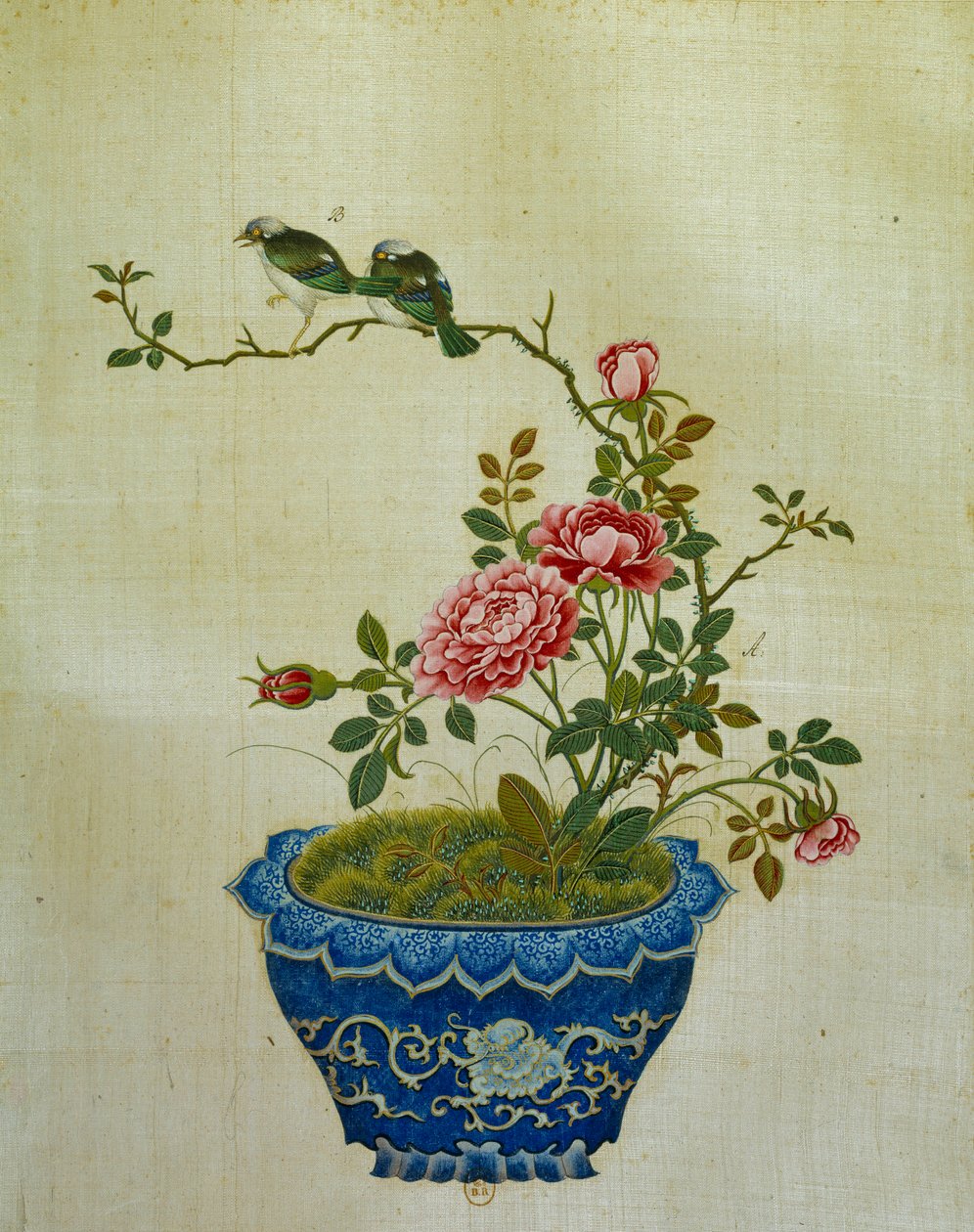 Art China: festészet selyemvirágokra és madarakra. Névtelen alkotó: School Chinese