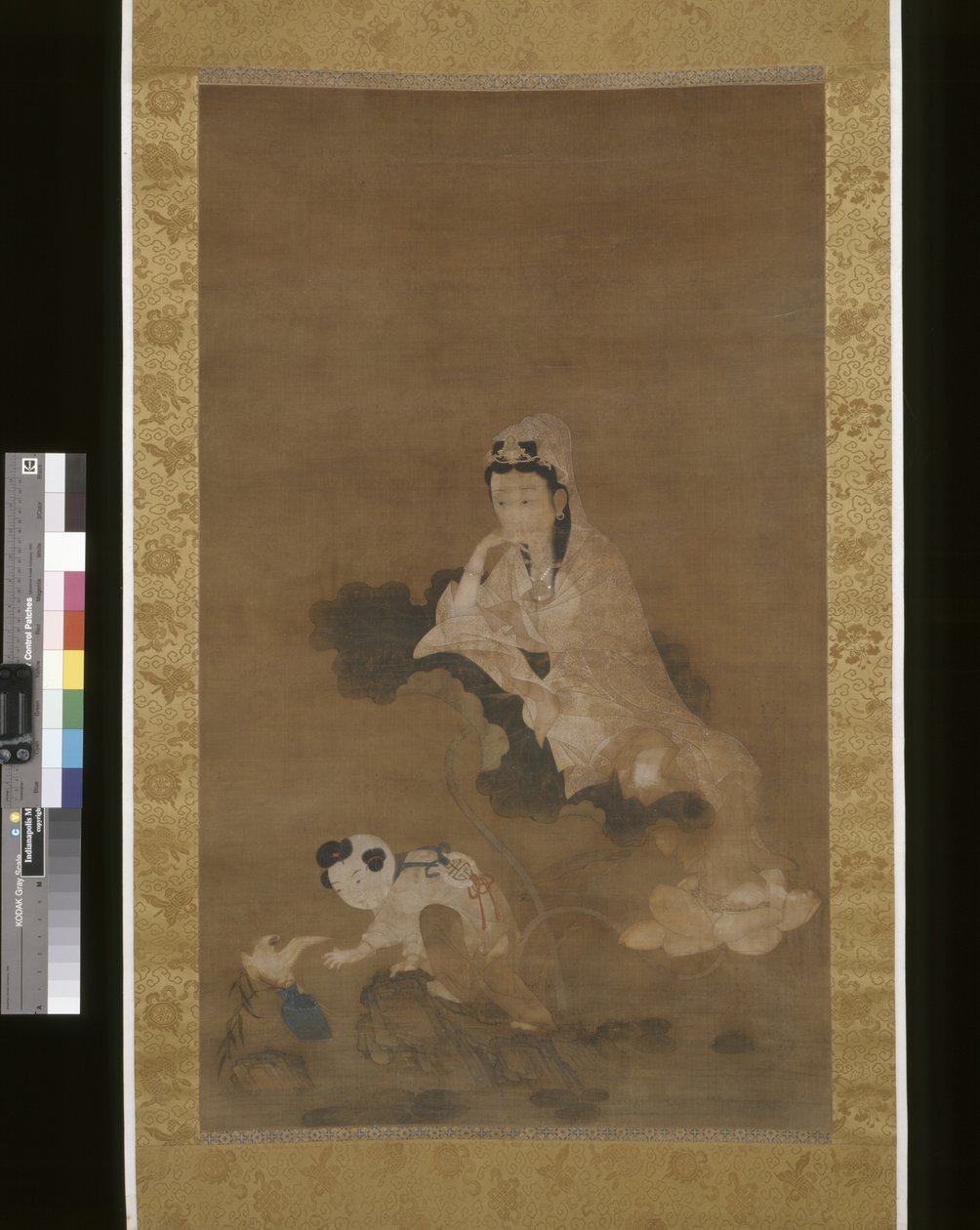 Avalokitesvara (Guanyin) Lotuson (tinta és szín selyemen) alkotó: School Chinese