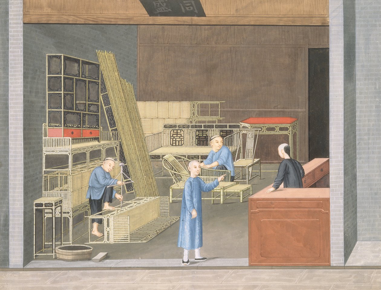 Bambusz bútorbolt (gouache és akvarell, papír) alkotó: School Chinese
