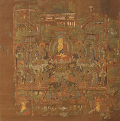Ch.1.iii.02 Bhaisajyaguru paradicsoma, 8-9. század, Tunhuang (szövetfesték selyemre) alkotó: School Chinese