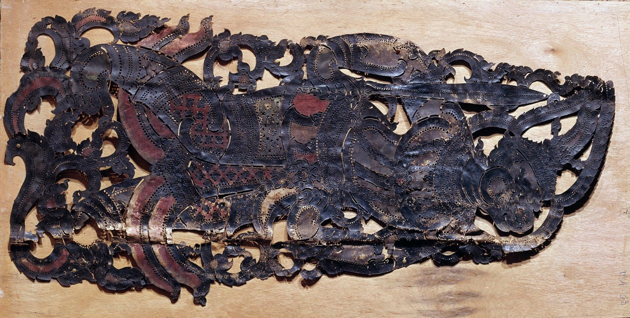 Kínai művészet: a nang-korszak színházi előadásai során kínai árnyak játékára kivágott marhabőr. Párizs, Guimet Múzeum, Ázsiai Művészeti Múzeum alkotó: School Chinese