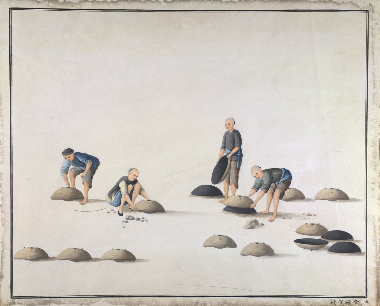 „Zárja be a forma feleit, és vizsgálja meg a formát”, öntöttvas gyártás Kínában, 1820 körül (akvarell papíron) alkotó: School Chinese