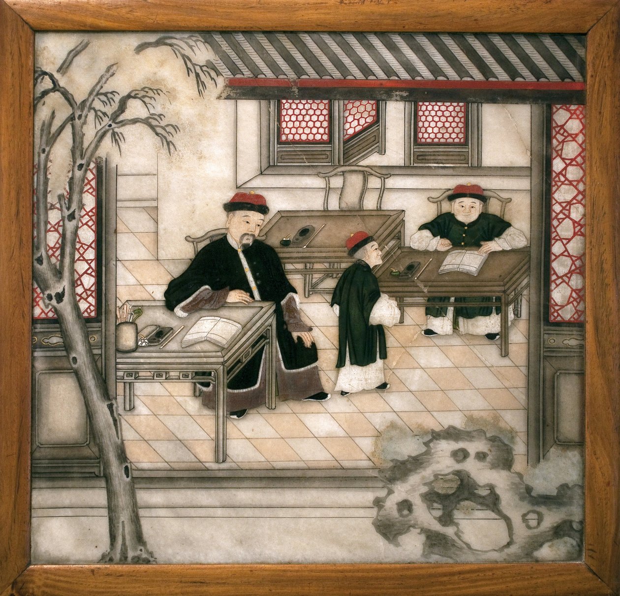 Dekoratív márványlap, amely betűket ábrázol a szekrényükben. Festett márvány, Qing-dinasztia (1644-1911), kínai művészet. Musee d