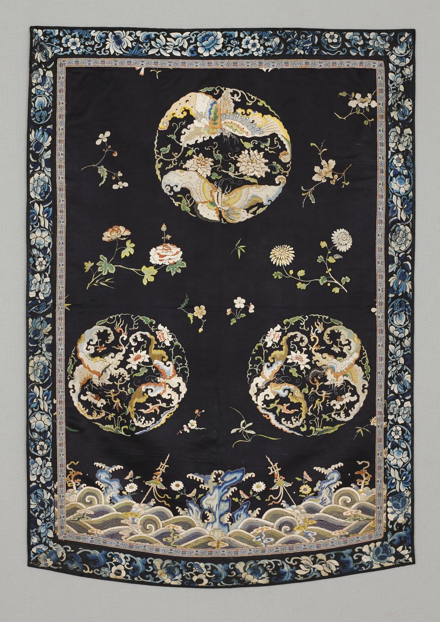 Függő, 1750-1800 körül (Selyem hímzéssel (szatén öltés), természetes és szintetikus színezékek) alkotó: School Chinese