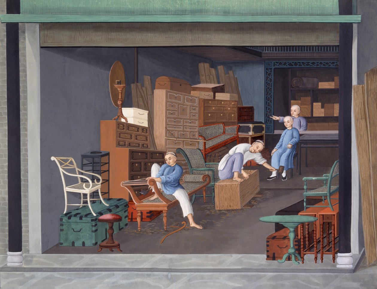 Európai asztalosmunka készítése, 1825 körül (gouache, papír) alkotó: School Chinese