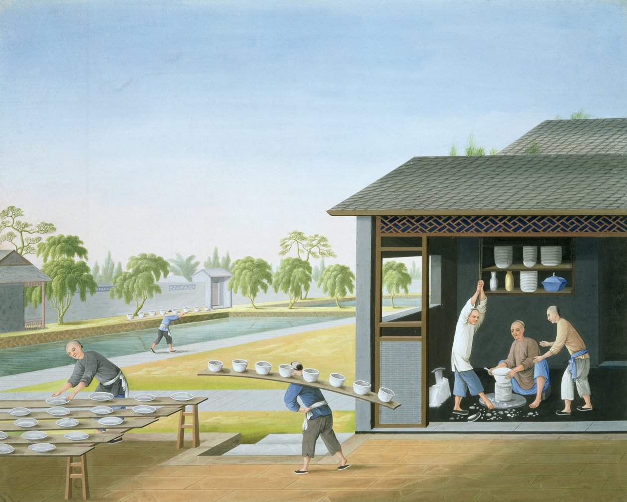 Porcelángyártás, Kína, 1820 körül (gouache, papír) alkotó: School Chinese