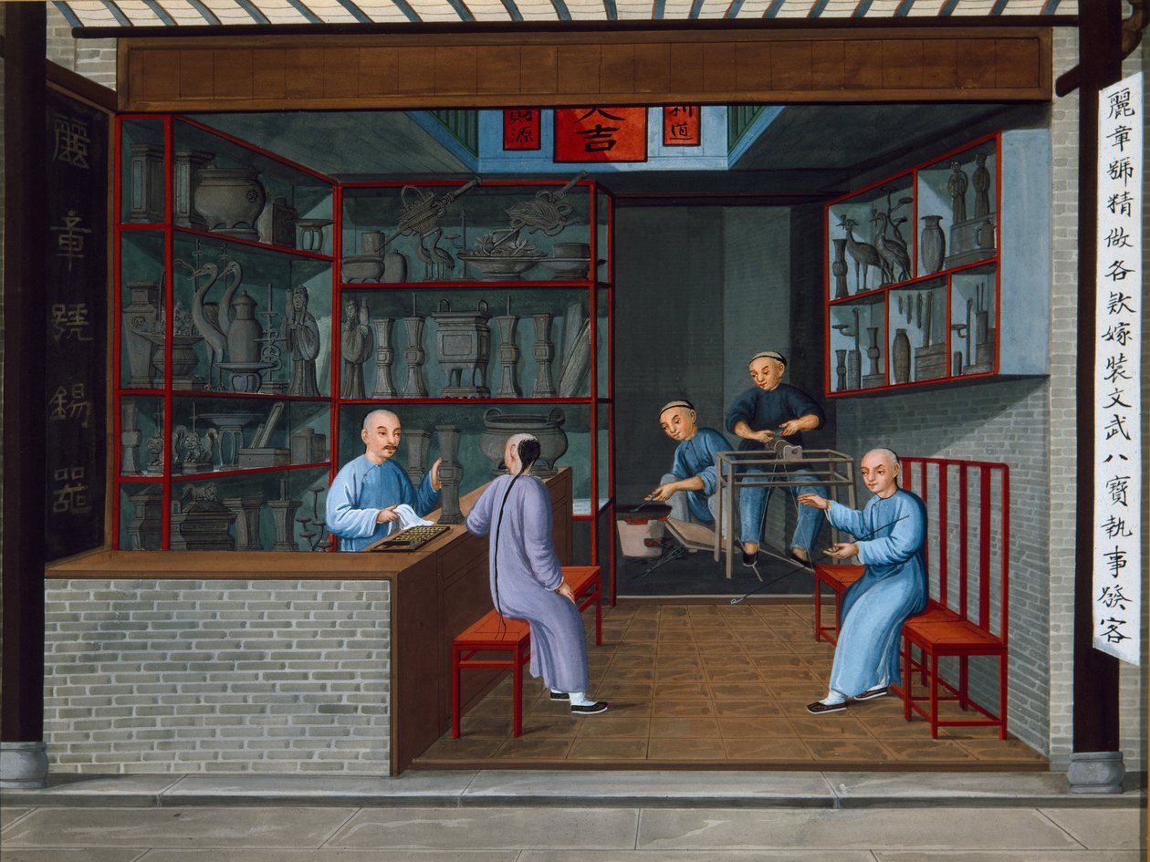 Tuttenage fémáru eladása, 1825 körül (gouache, papír) alkotó: School Chinese