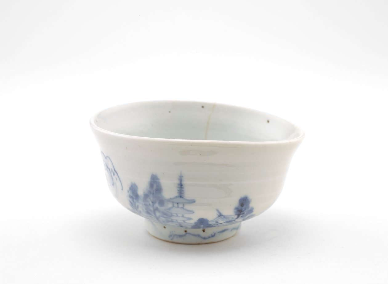 Teástál tájkép, 17. század eleji (porcelán kobalt pigmenttel áttetsző máz alatt) alkotó: School Chinese