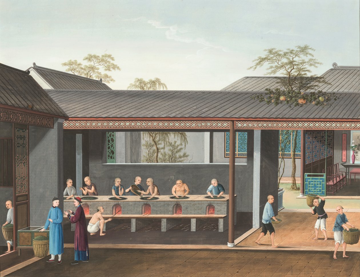 Teakészítés, 1820 körül (testfesték és aranyfesték selyemre, papírra fektetve) alkotó: School Chinese