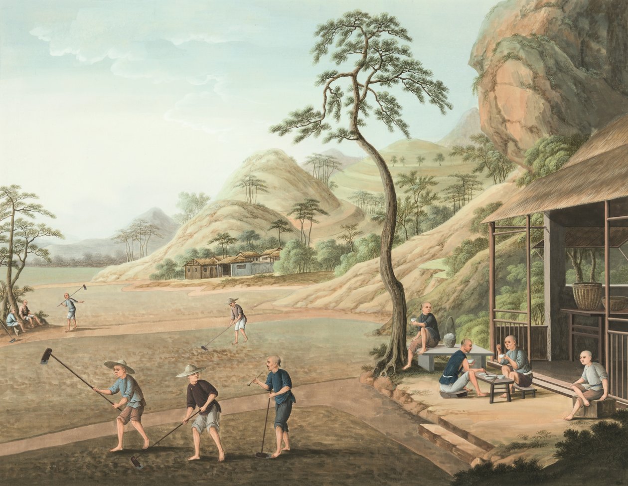 Teakészítés, 1820 körül (testfesték és aranyfesték selyemre, papírra fektetve) alkotó: School Chinese
