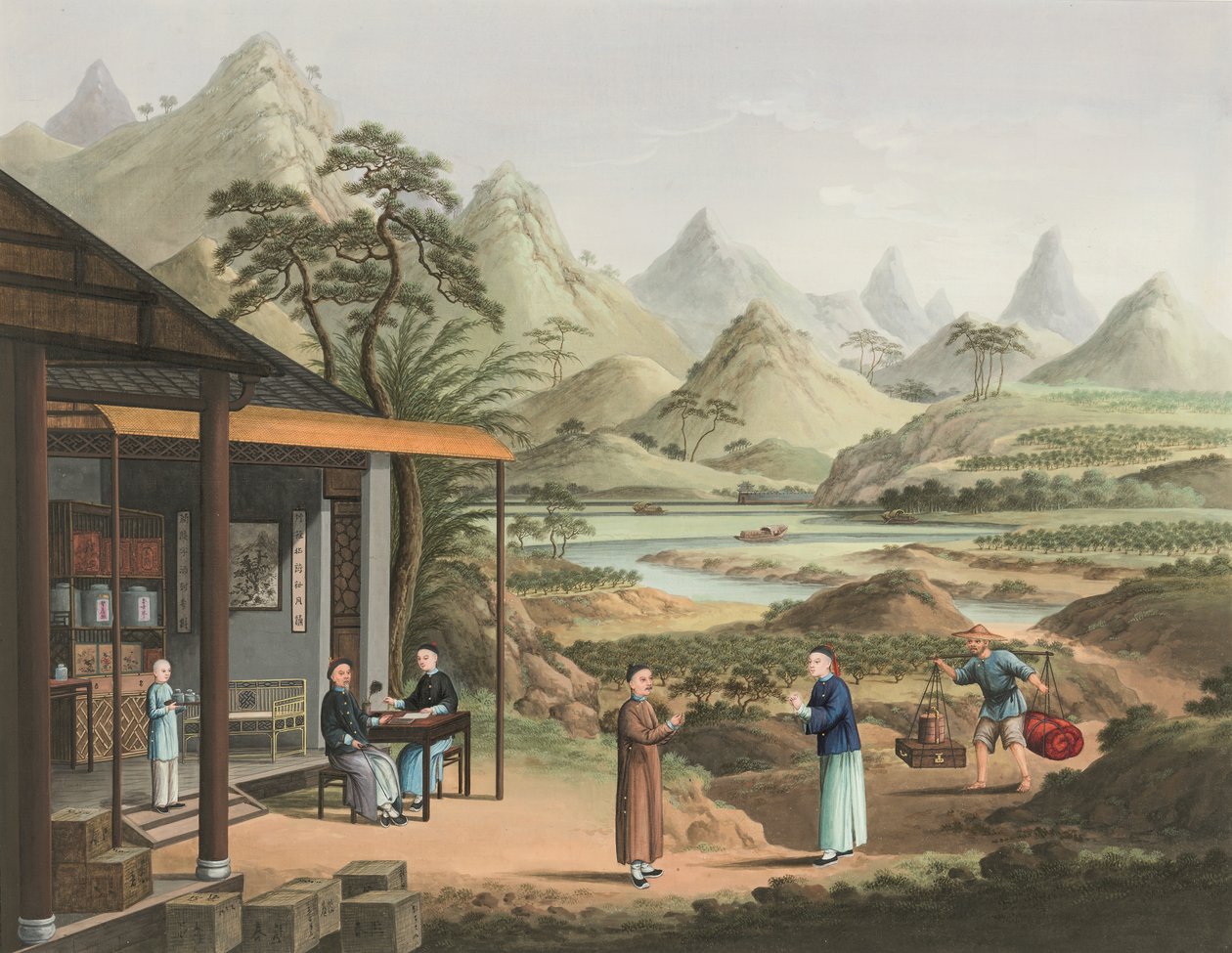 Teakészítés, 1820 körül (testfesték és aranyfesték selyemre, papírra fektetve) alkotó: School Chinese