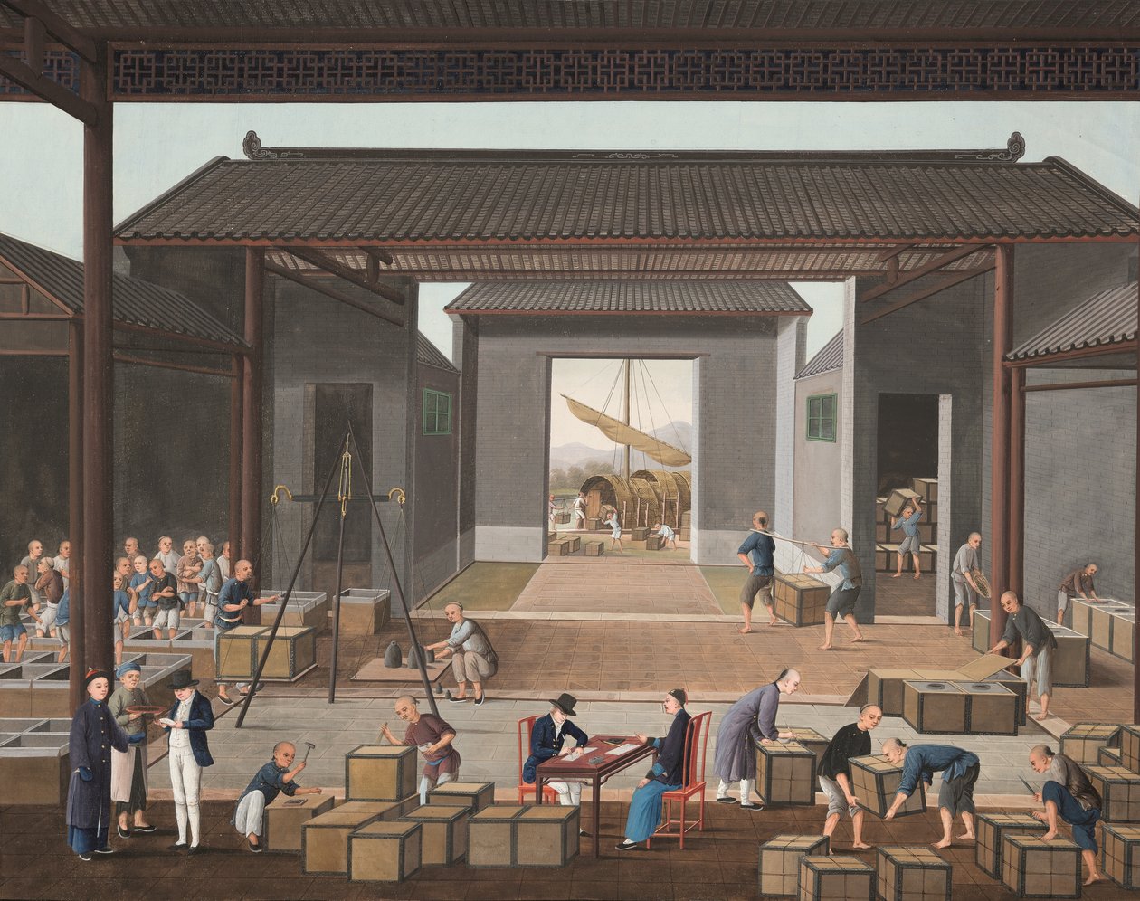 Teakészítés, 1820 körül (testfesték és aranyfesték selyemre, papírra fektetve) alkotó: School Chinese