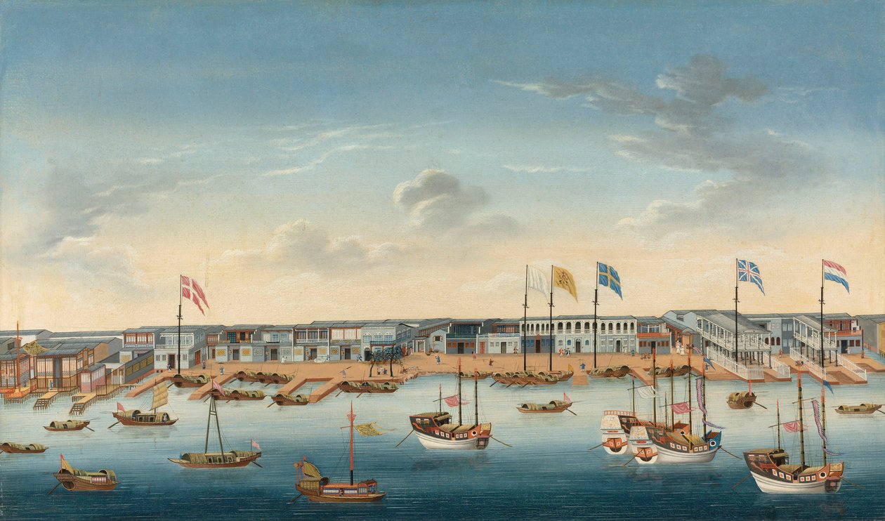 The Hongs at Canton, 1780 körül (olaj, vászon) alkotó: School Chinese