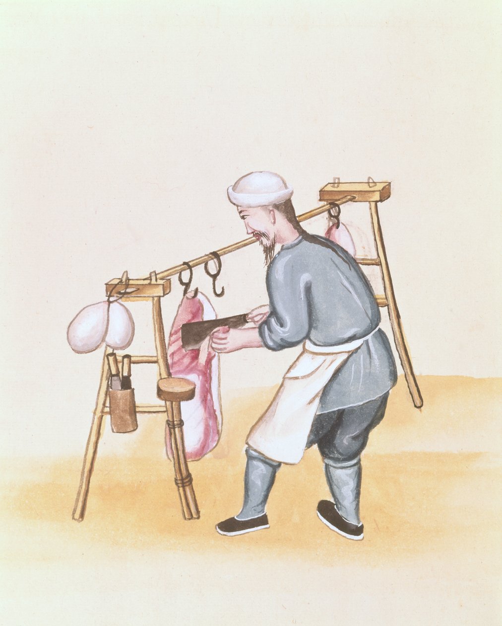 A húsárus, egy könyvből a pekingi utcai hívásokról, 1785 körül (akvarell és gouache, papír) alkotó: School Chinese