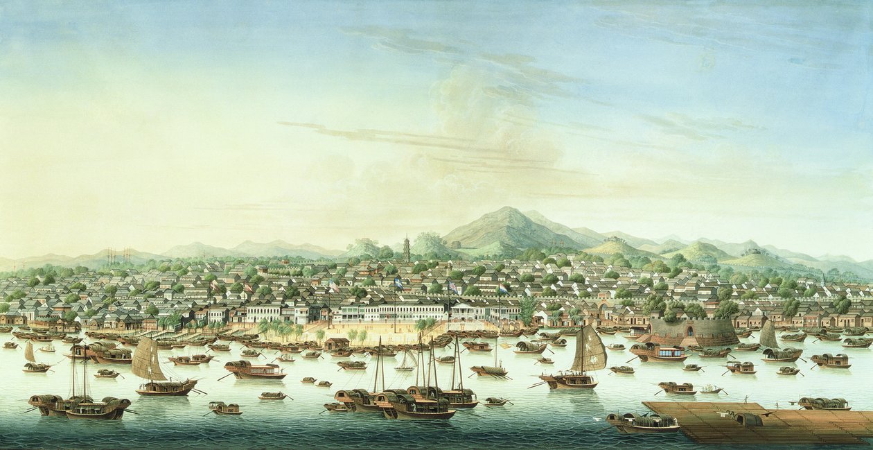 Kanton látképe, 1800 körül (akvarell és gouache, papír) alkotó: School Chinese