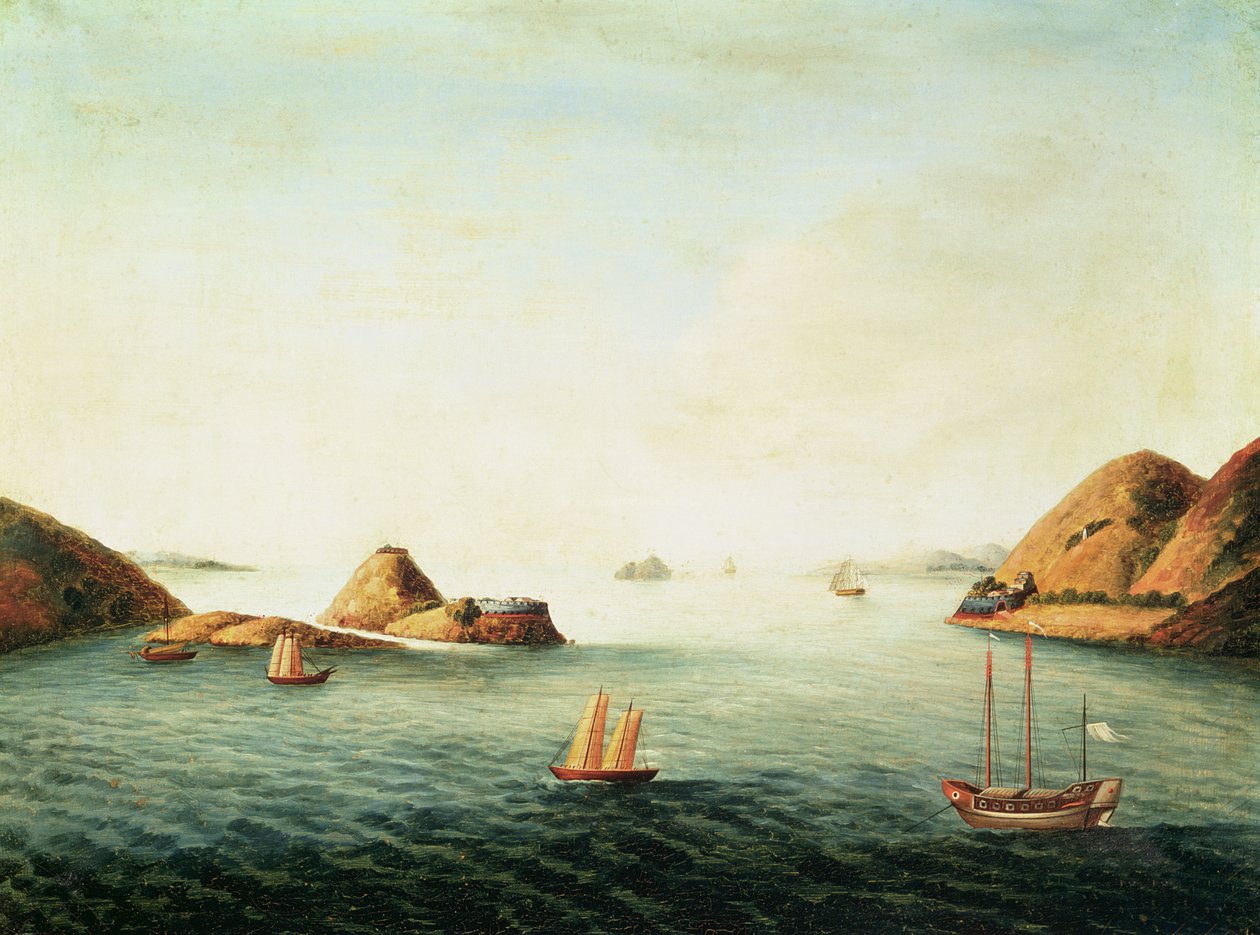 A Boca Tigris látképe a Gyöngy-folyón, 1830 körül (olaj, vászon) alkotó: School Chinese