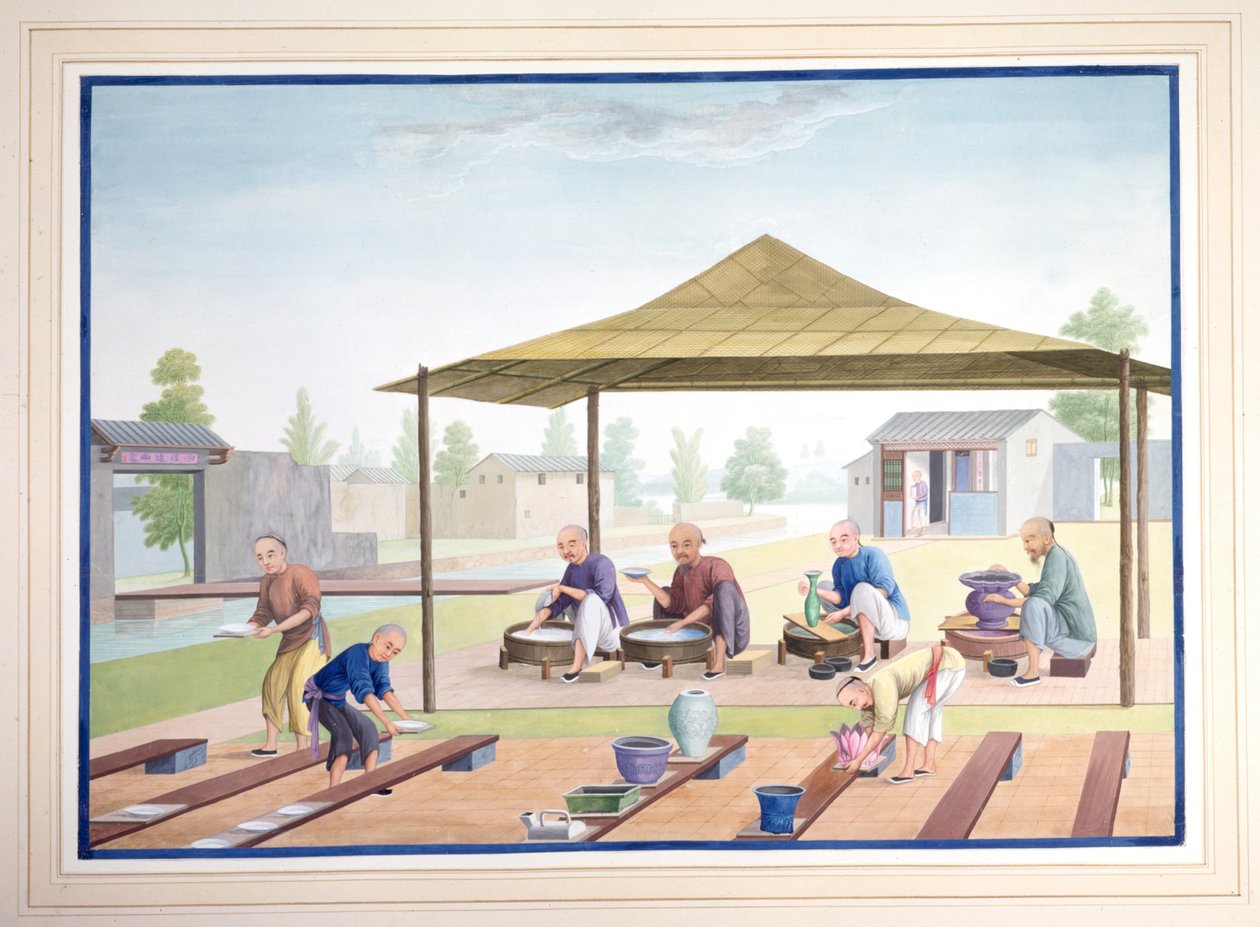 Munkások a mázak felvitelénél, 1825 körül (gouache, papír) alkotó: School Chinese
