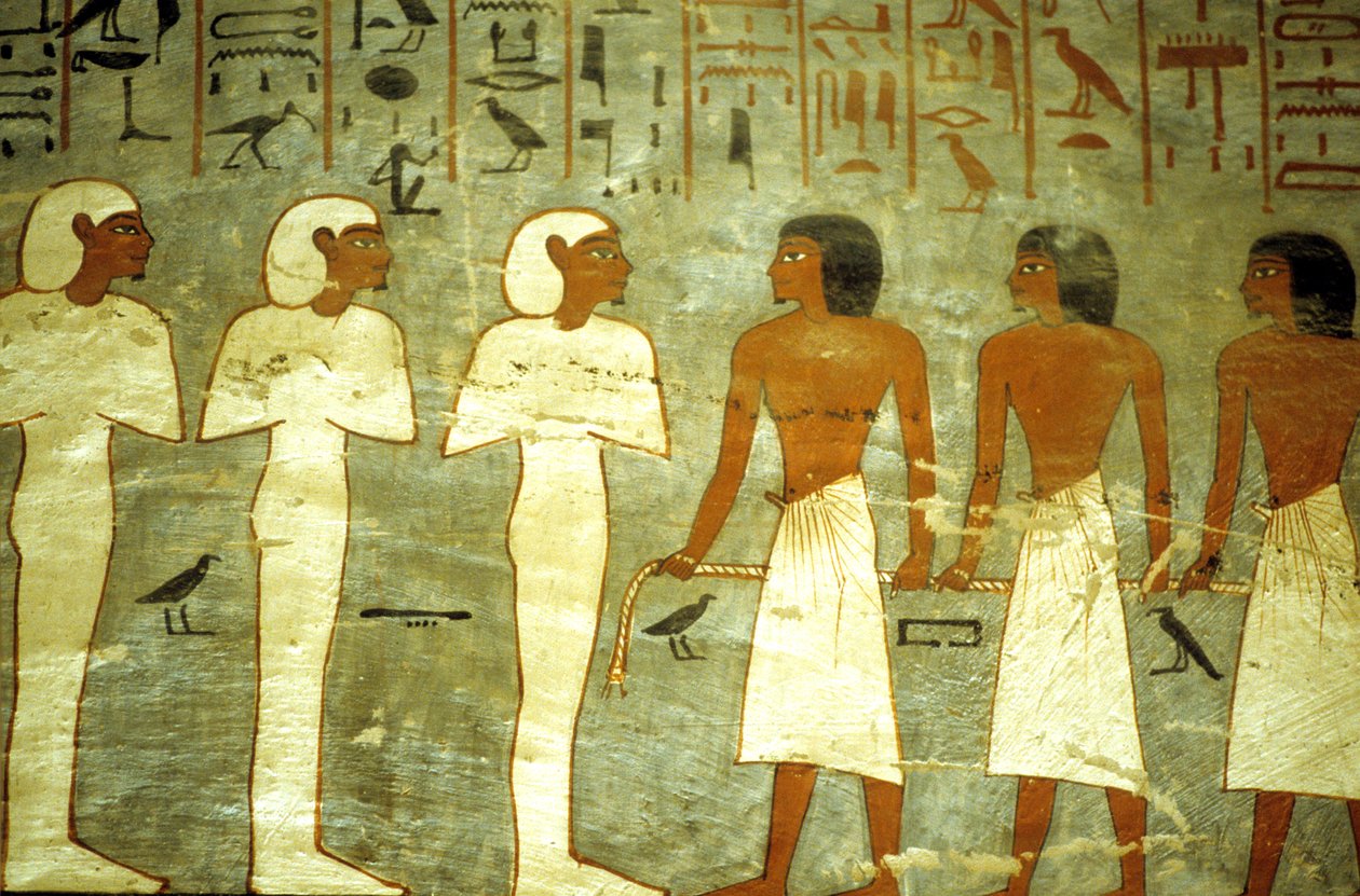 Ókori Egyiptom, festmény, I. Ramszesz sírja, Három mummiformájú isten, három isten vontatja a napbarakkot alkotó: School Egyptian