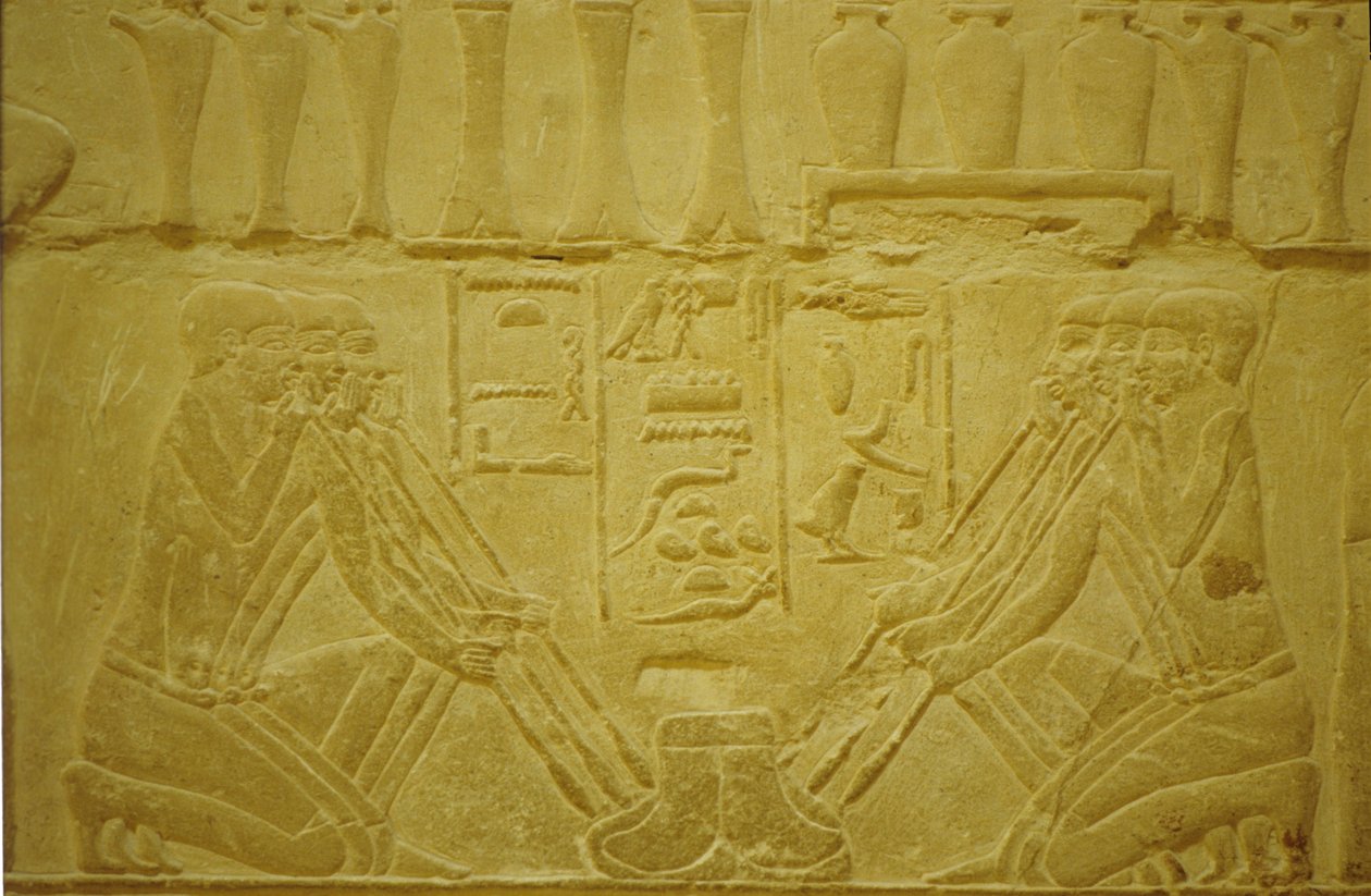 Ókori Egyiptom, falfaragás, Aranyat olvasztó ékszerészek, Merereuka Mastaba/Sírkamra, 6. din, Szakkara, Egyiptom (fotó) alkotó: School Egyptian