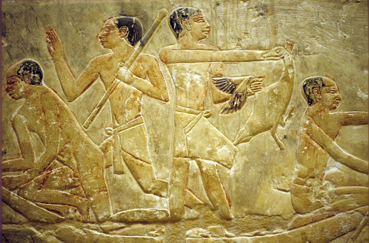 Ókori Egyiptom, Falfestészet, Mastaba/Tomb of Idout, Sakkara/Saqqara, Madárcsapdázás a mocsárban, 6. dinasztia (fotó) alkotó: School Egyptian