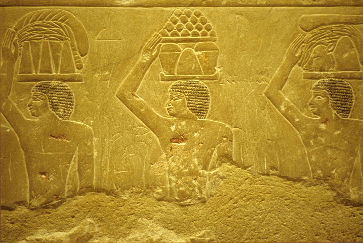 Ókori Egyiptom, falfestmény, Mastaba/Tomb of Idout, Szakkara, i.e. 2323-2150, Hordozók áldozatokkal (fotó) alkotó: School Egyptian