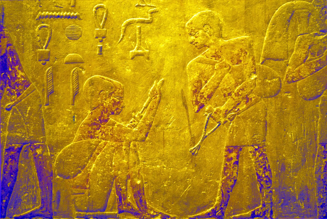 Ókori Egyiptom, Falfaragás/festés, Mastaba/Ti sírja, Szakkara, 5. dinasztia, Árukereskedelem a piacon (fotó) alkotó: School Egyptian