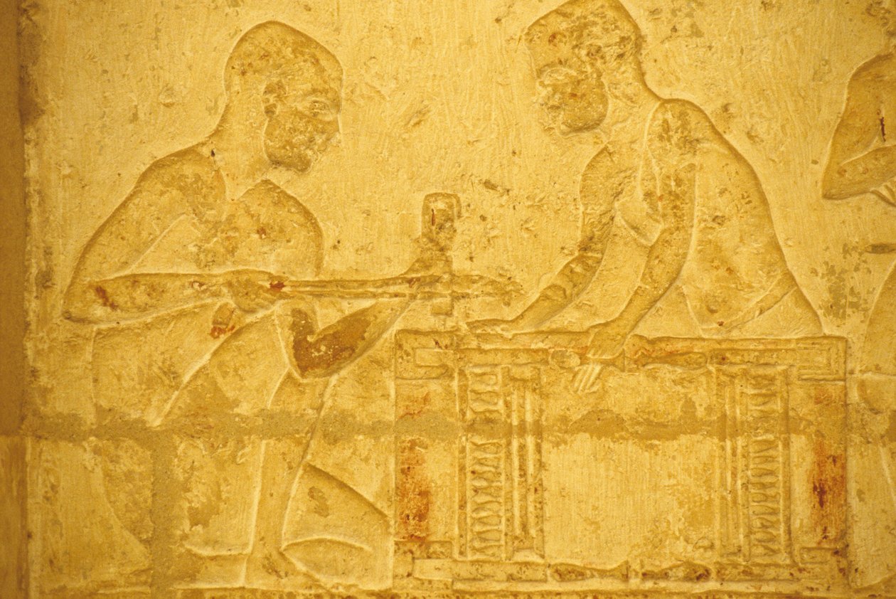 Ókori Egyiptom, falfestés, Petosiris sírja, Tuna el Gebel, Kr. e. 300, Ácsok munka közben (fotó) alkotó: School Egyptian