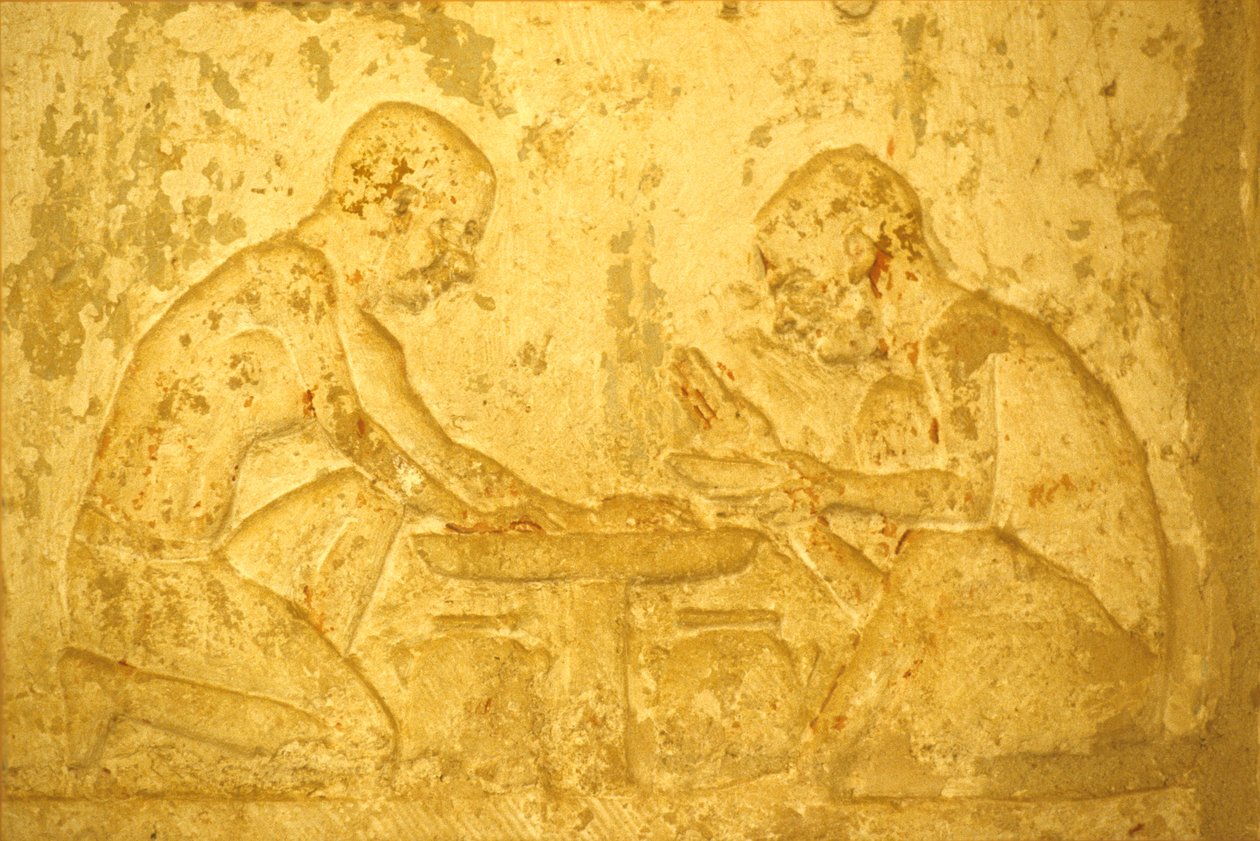 Ókori Egyiptom, Falfestmény, Petosiris sírja, Tuna el Gebel, Kr. e. 300, férfiak kenőcskészítő gyógyszereket készítenek (fotó) alkotó: School Egyptian