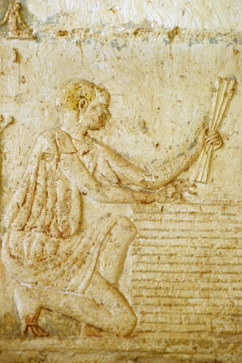 Ókori Egyiptom, falfestmény, Petosiris sírja, Tuna el Gebel, Kr. e. 300, A len betakarítása (fotó) alkotó: School Egyptian
