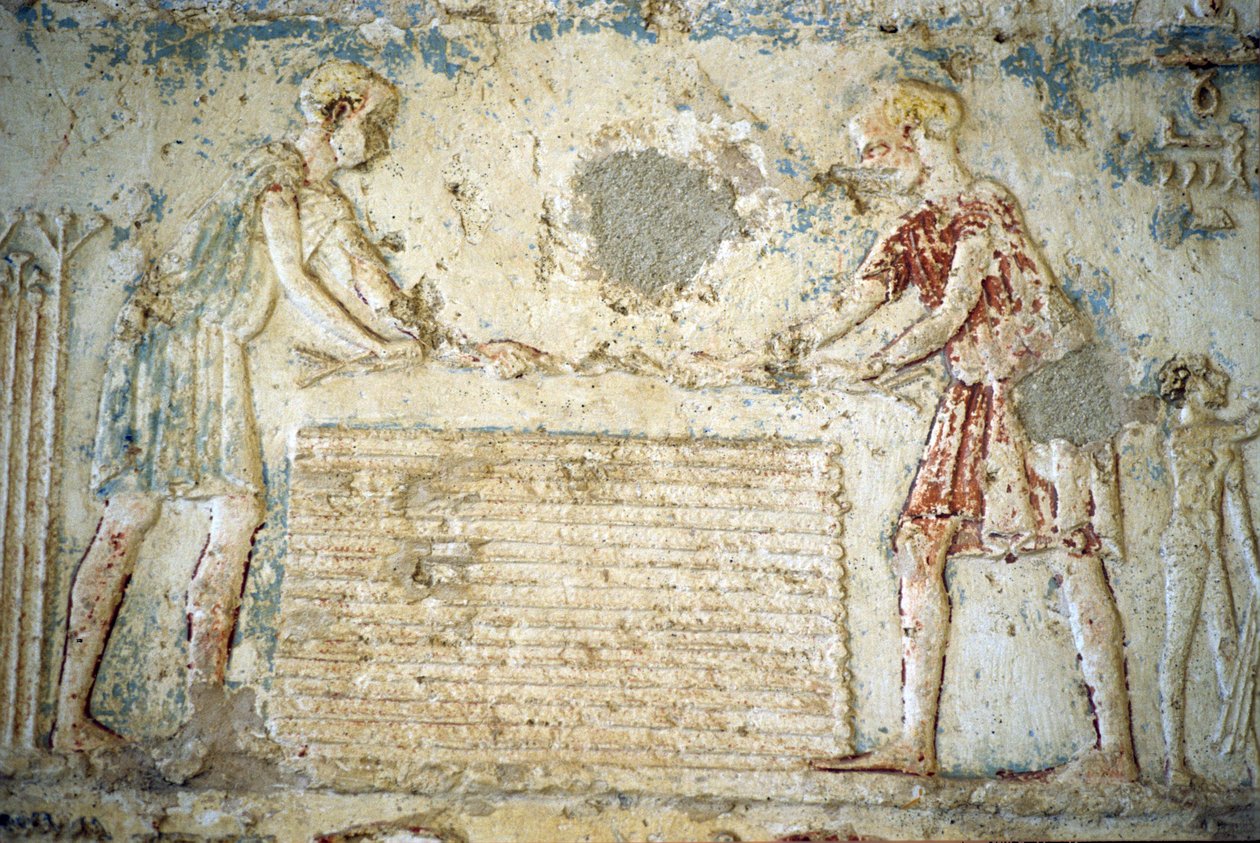 Ókori Egyiptom, falfestmény, Petosiris sírja, Tuna el Gebel, Kr. e. 300, A len betakarítása (fotó) alkotó: School Egyptian