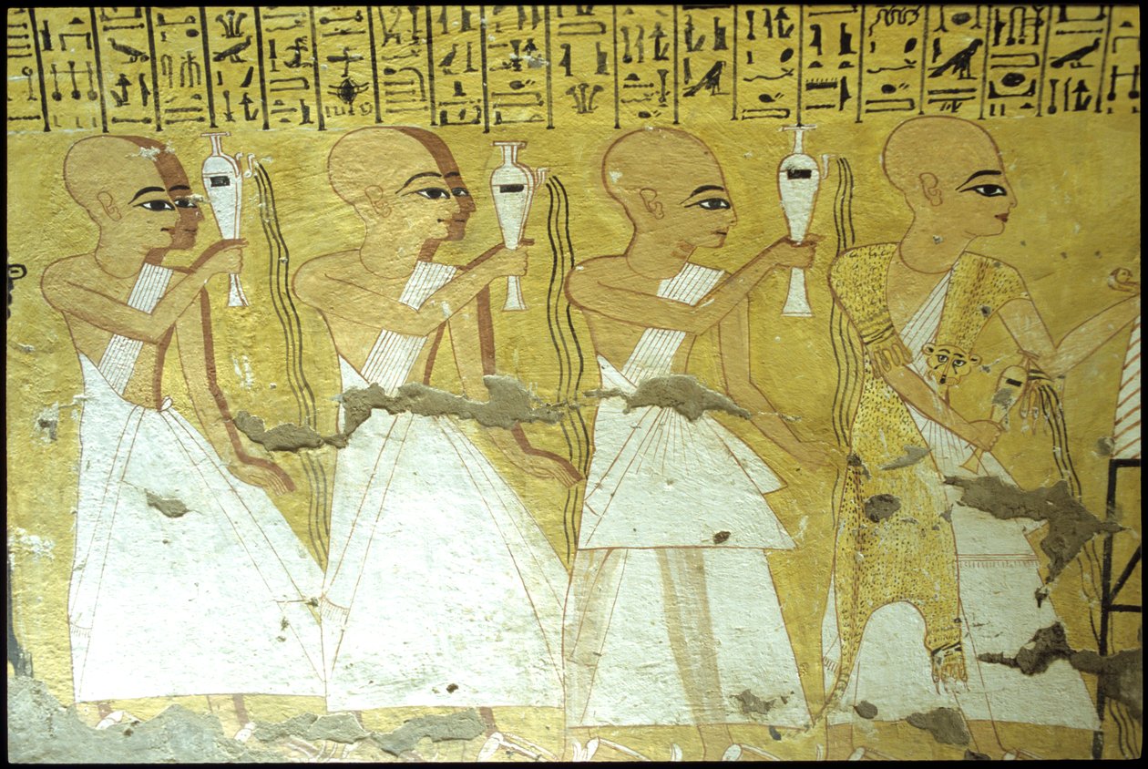 Ókori Egyiptom, Falfestmény Inherkhau sírja, Théba, Nemesek sírja, 20. dinasztia, Inherkhauért italozást öntő papok (fotó) alkotó: School Egyptian
