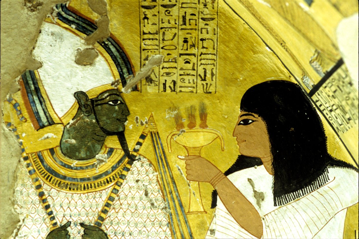 Ókori Egyiptom, falfestmény Inherkhau sírja, Théba, Nemesek sírja, 20. dinasztia, Inherkhau áldozatot mutat be Ozirisznek (fotó) alkotó: School Egyptian