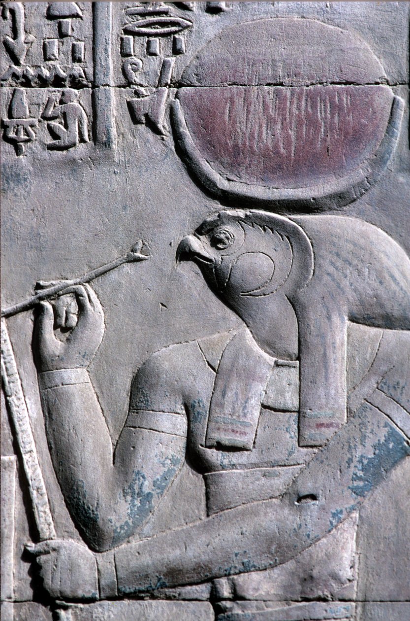 Ókori Egyiptom, falfestmény/faragás, Hórusz papirusztekercsre ír, Sebek és Hórusz temploma, Kom Ombo (fotó) alkotó: School Egyptian