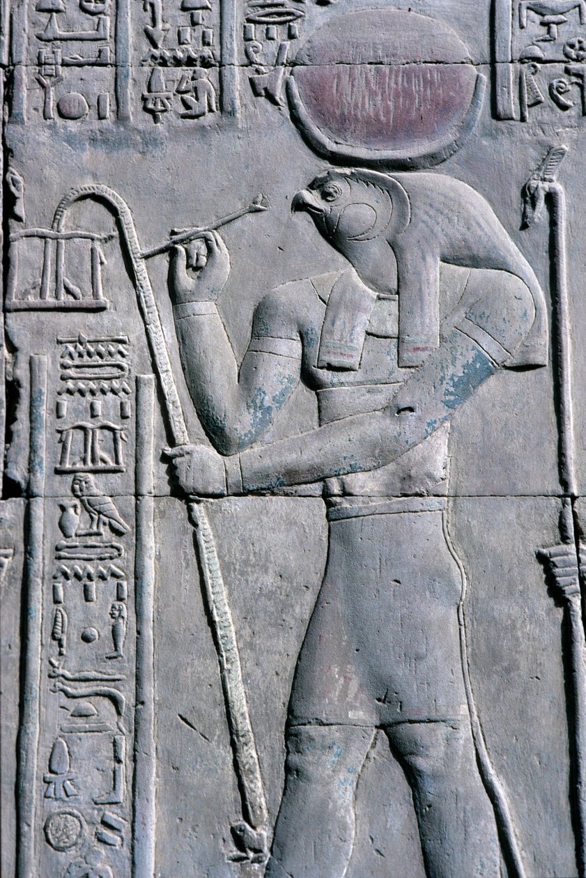 Ókori Egyiptom, falfestmény/faragás, Hórusz papirusztekercsre ír, Sebek és Hórusz temploma, Kom Ombo (fotó) alkotó: School Egyptian