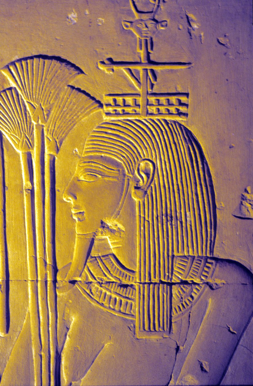 Ókori Egyiptom, Falfestés/faragás, Nílus Isten lótuszvirágzást hoz, I. Seti temploma, Abydos alkotó: School Egyptian