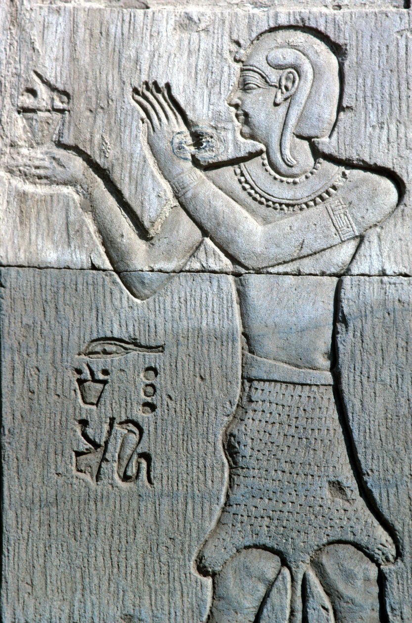 Ókori Egyiptom, Falfestés/faragás, Leopárdbőrt viselő pap, tömjénező, Sebek temploma és Horus Kom Ombo (fotó) alkotó: School Egyptian