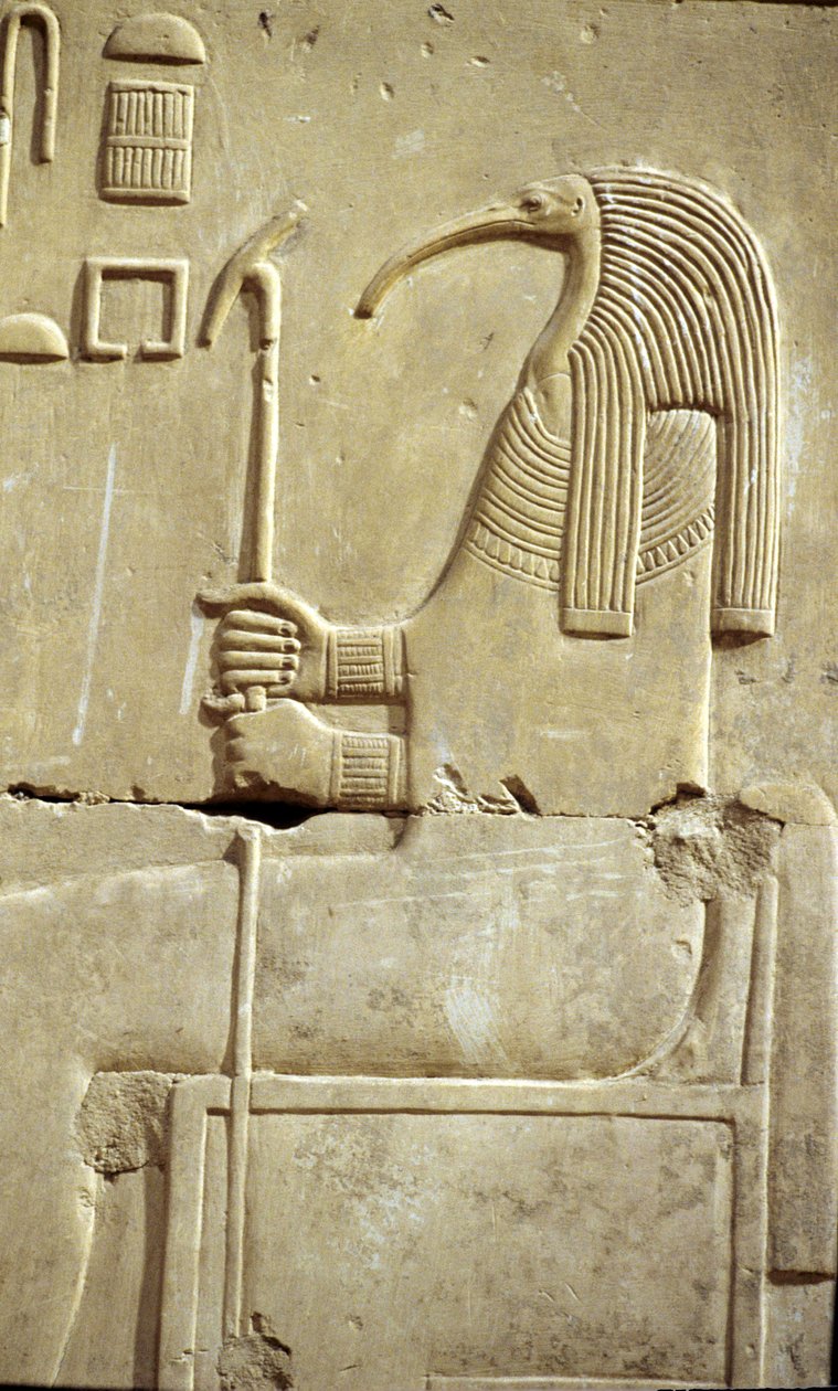 Ókori Egyiptom, Falfestés/faragás, Thoth isten, I. Seti temploma, Abydos alkotó: School Egyptian