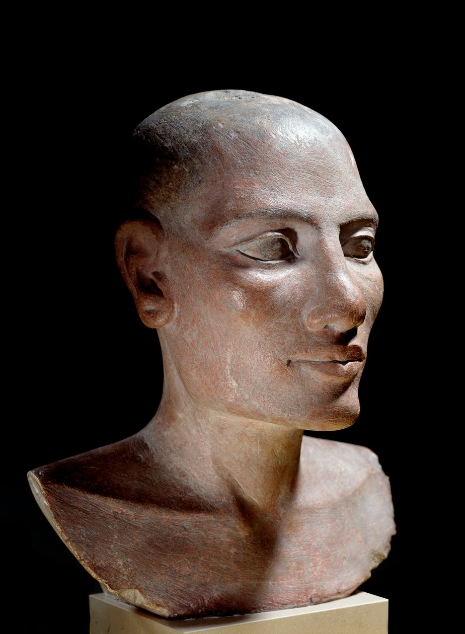 Egyiptomi ókor: Sófej. Mészkő szobor, Régi Birodalom (Kr. e. 2700-2200 körül). Párizs, musee du Louvre – Egyiptomi ókor: Egy fiatal férfi feje „Só” fejjel, festett mészkő, Óbirodalom (Kr. e. 2700-2200), Louvre Múzeum, Párizs alkotó: School Egyptian