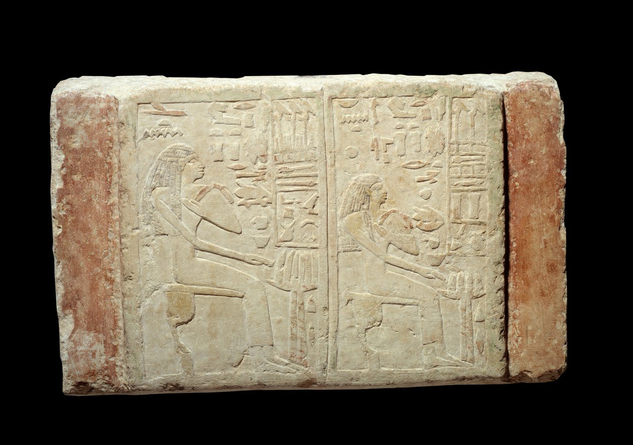 Egyiptomi antikvitás: Waten és Ousernebnet hölgyek mészkőben készült temetési sztéléje. Thinitis időszak (kb. Kr. e. 3100-2700) 2. dinasztia Memphisből. Párizsi Louvre Múzeum alkotó: School Egyptian