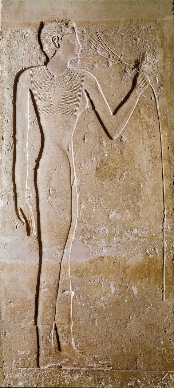 Egyiptomi ókor: fiatal nőnek lótuszvirága van. Mészkő. 5. dinasztia, ie 2300. Homályos. 145 cm Párizs, Musee du Louvre alkotó: School Egyptian