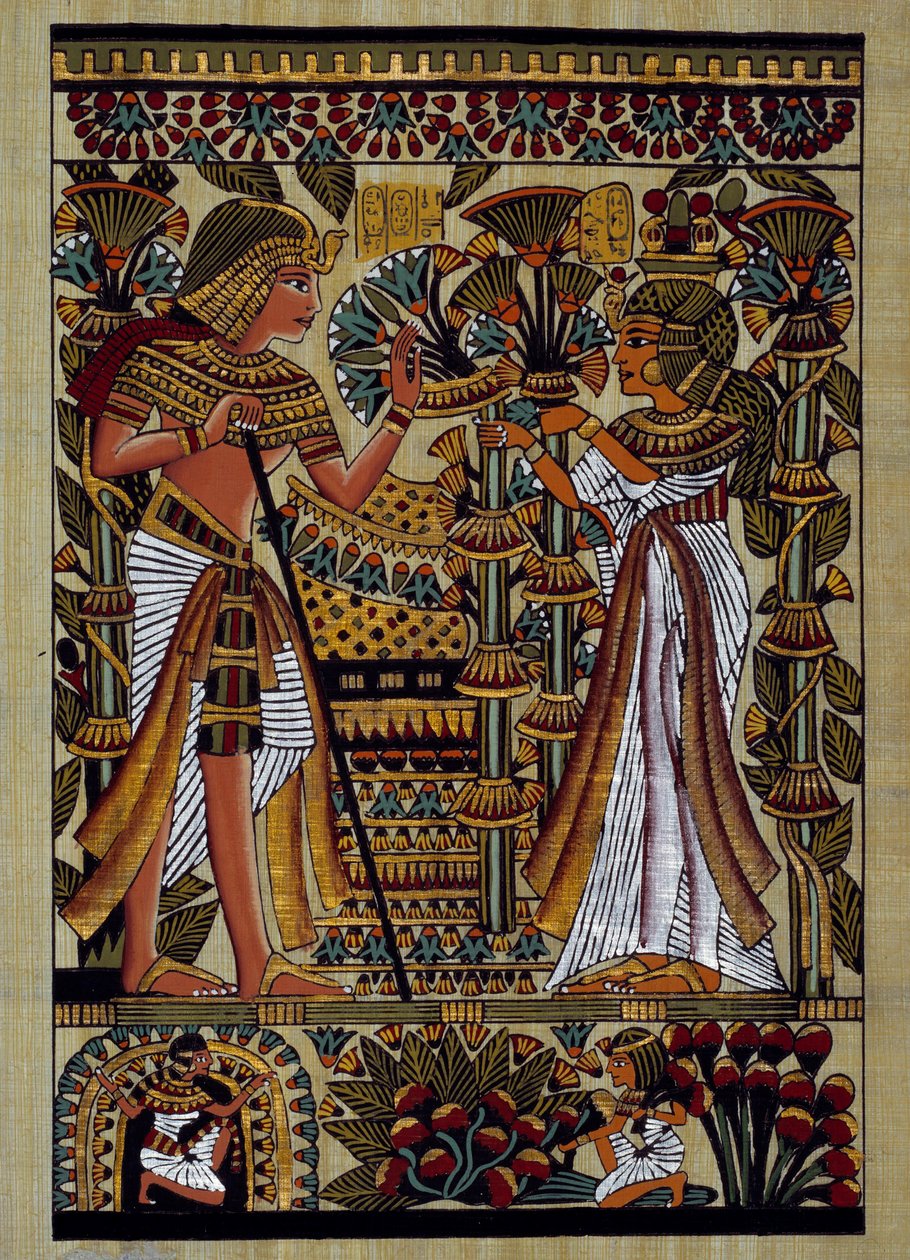 Egyiptomi régiségek: felajánlás a fáraónak. Papirusz, Új Birodalom alkotó: School Egyptian