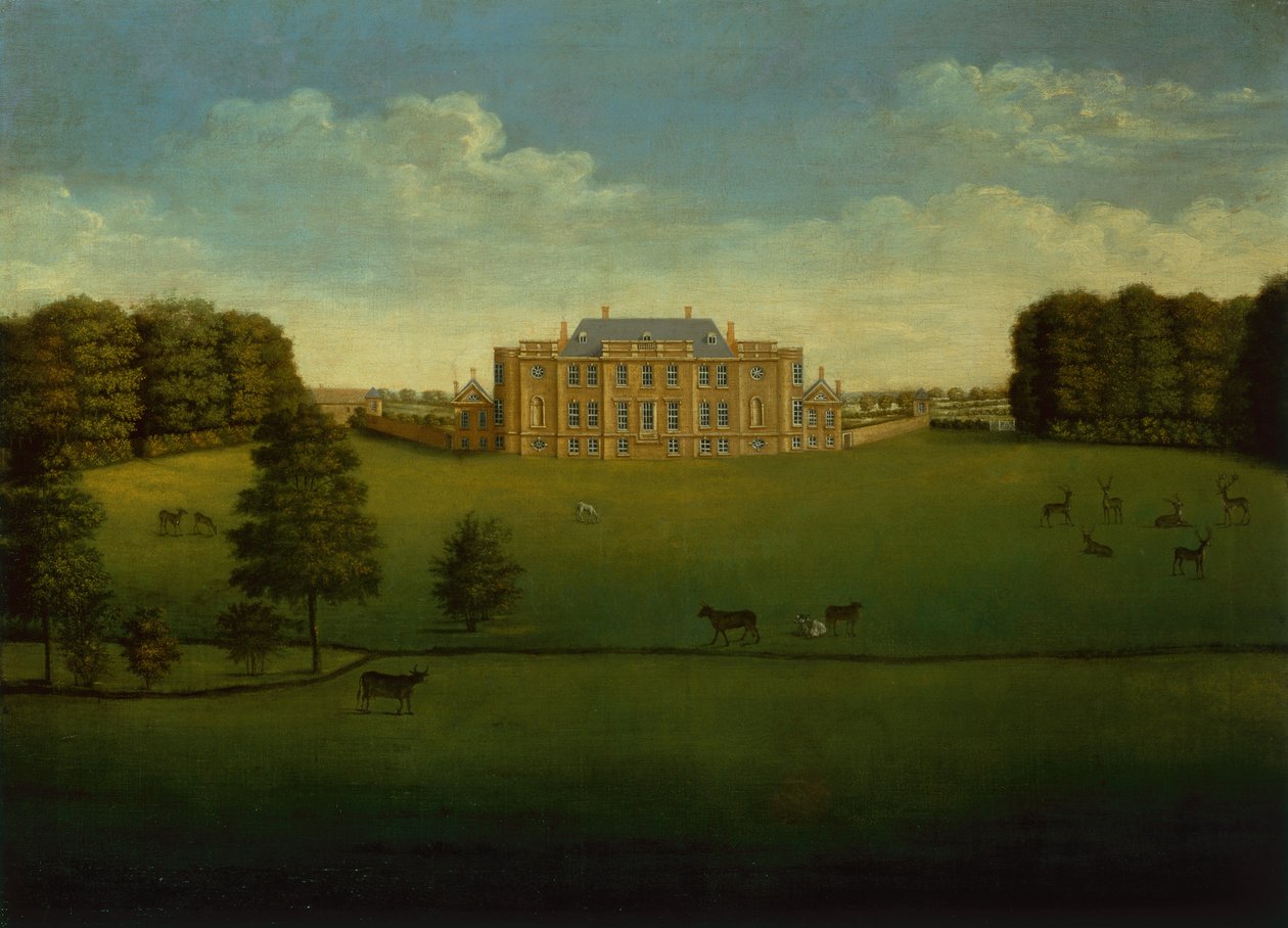 A Lincolnshire-i Gautby Hall kilátása a tó túloldaláról alkotó: School English