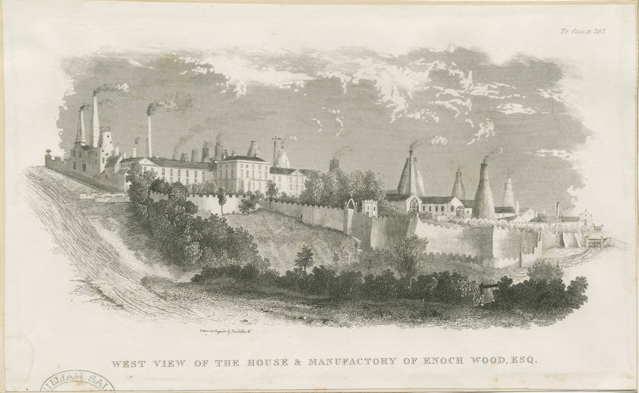 Burslem – az Enoch Wood & Sons háza és gyára: metszet, nd [?19. század] (nyomtatott) alkotó: School English