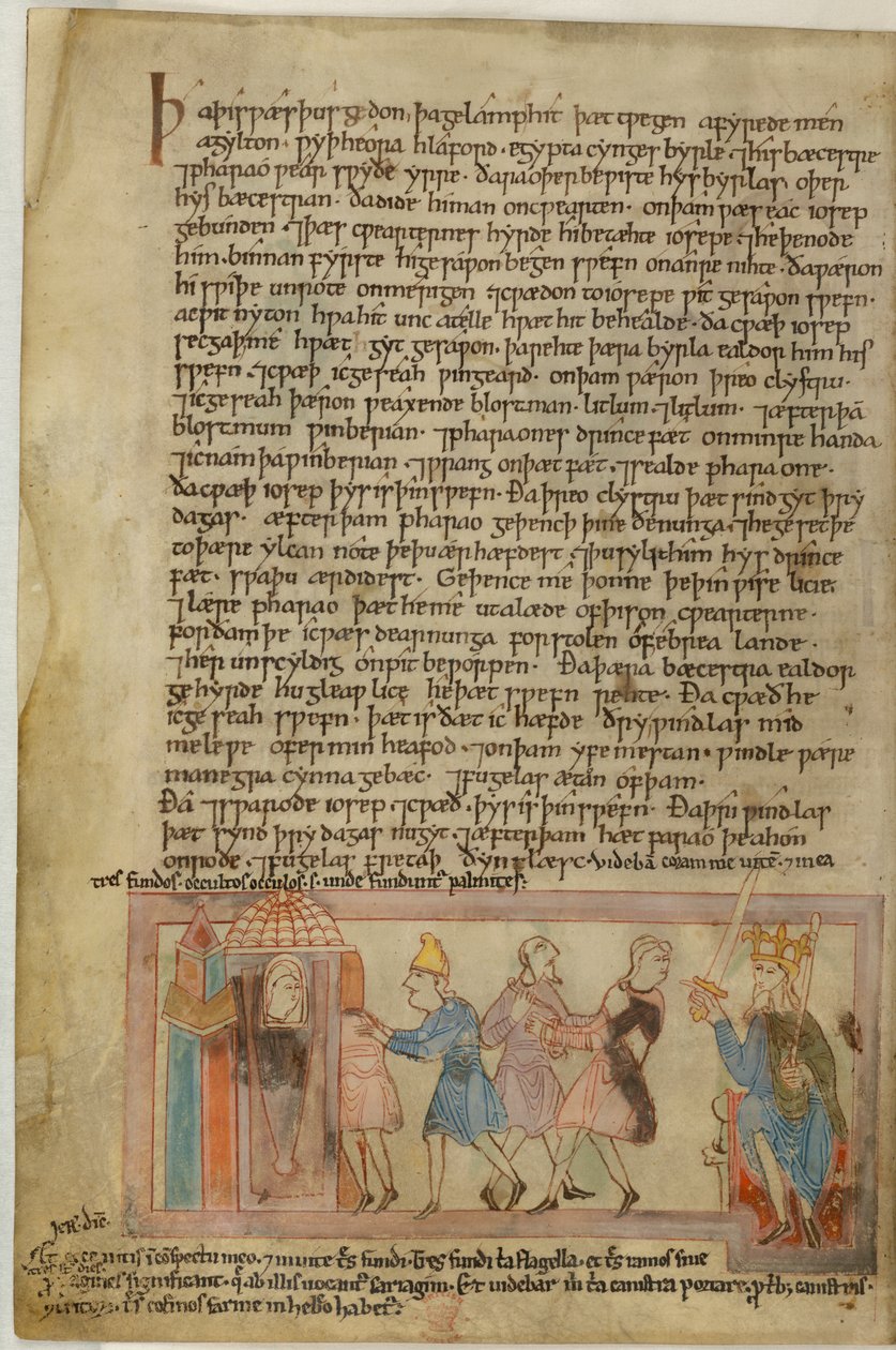 Cotton Claudius B. IV, f.58v Az angolszász igazságszolgáltatást bemutató jelenet, illusztráció a (vellum) filmből alkotó: School English