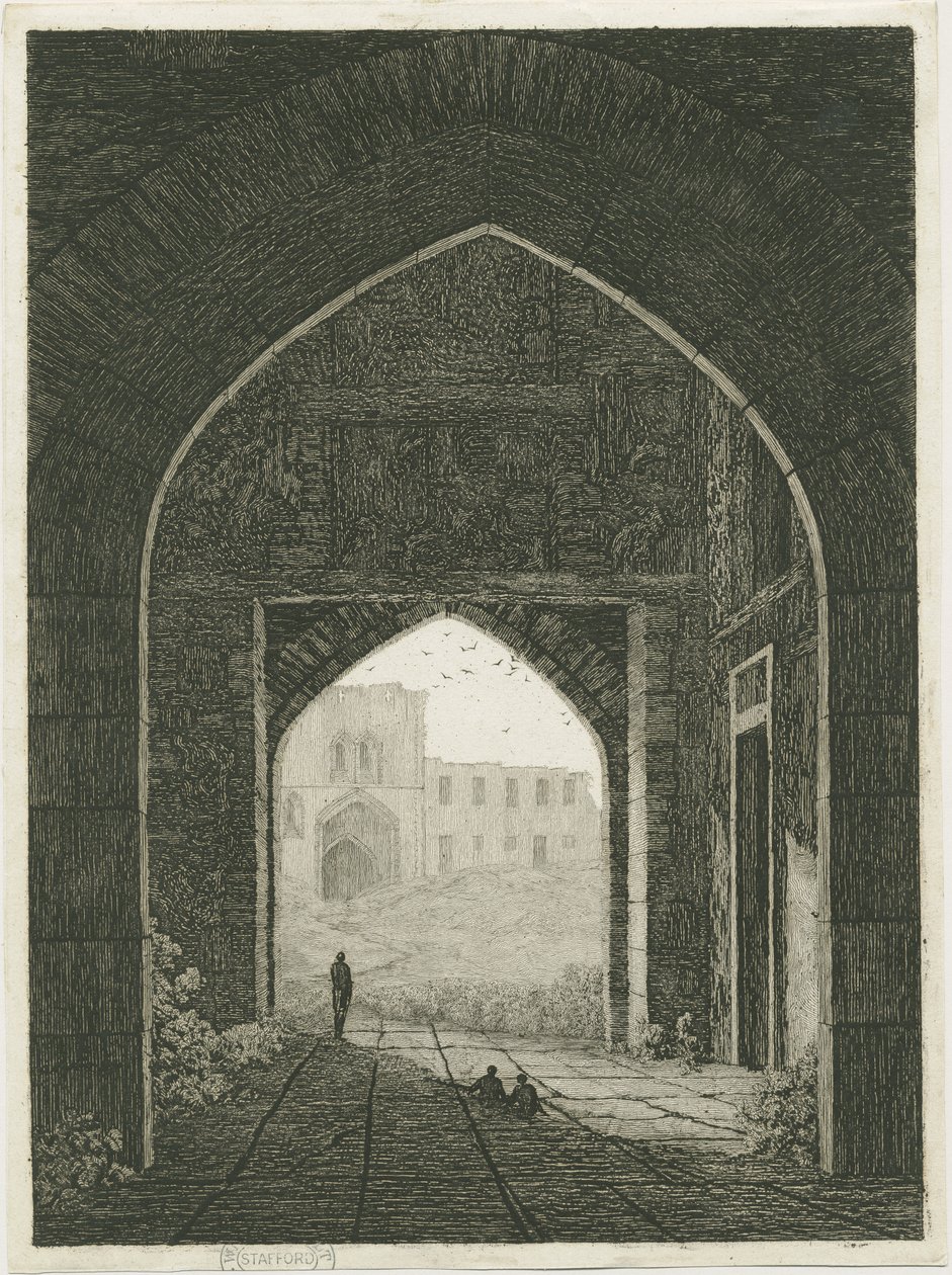 Dudley kastély – Gatehouse és North Gateway: rézkarc, és [?19. század] (nyomtatás) alkotó: School English